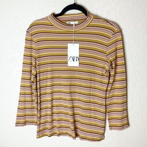 NWT Zara striped long sleeve Cotton crew neck shirt